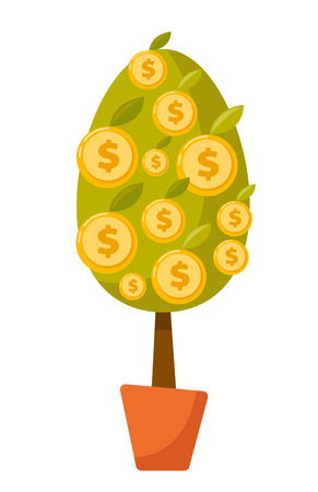 Money tree with dollar coins in a pot. Vector cartoon illustration isolated on white background.のイラスト素材