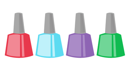 Colour nail polish bottles. Beauty accessories for manicure. Vector cartoon illustration isolated on white background.のイラスト素材
