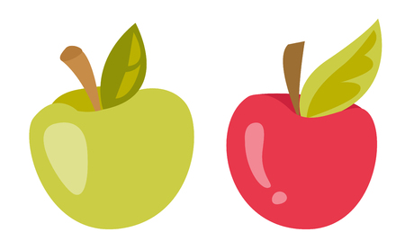 Fresh green and red apple vector cartoon illustration isolated on white background.のイラスト素材