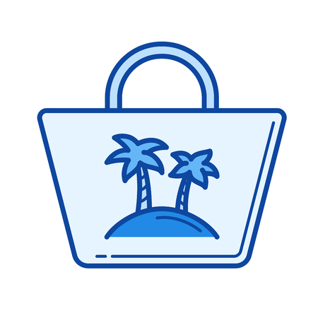 Beach bag line icon isolated on white background. Beach bag line icon for infographic, website or app. Blue icon designed on a grid system.のイラスト素材