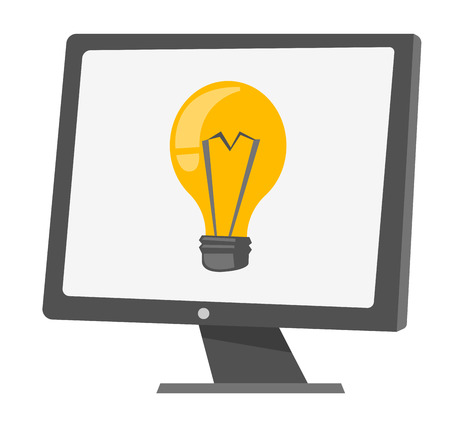 Computer monitor with a light bulb on display vector cartoon illustration isolated on white background.のイラスト素材