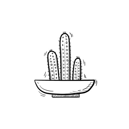 Decorative potted house plant - cactus sketch icon for web, mobile and infographics. Hand drawn cactus vector icon isolated on white background.のイラスト素材