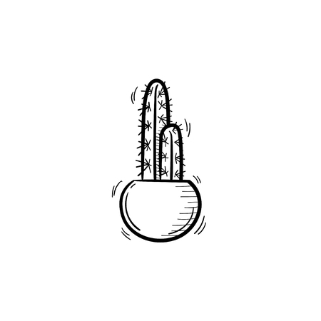 Decorative potted house plant - cactus sketch icon for web, mobile and infographics. Hand drawn cactus vector icon isolated on white background.のイラスト素材
