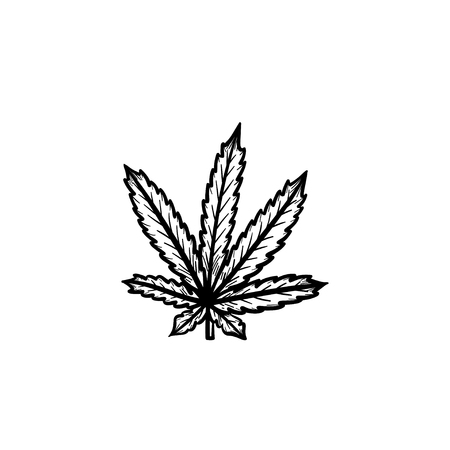 Vector hand drawn marijuana leaf outline doodle icon. Marijuana leaf sketch illustration for print, web, mobile and infographics isolated on white background.のイラスト素材