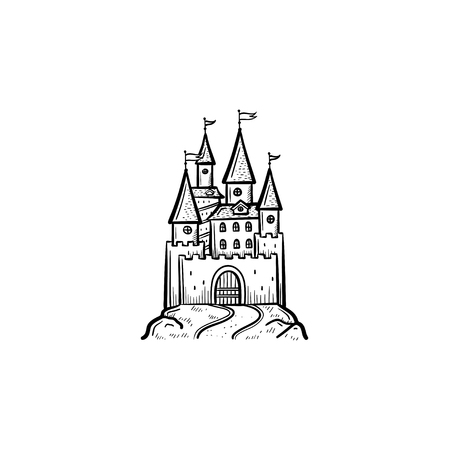 Vector hand drawn fairytale castle outline doodle icon. Fairytale castle sketch illustration for print, web, mobile and infographics isolated on white background.のイラスト素材