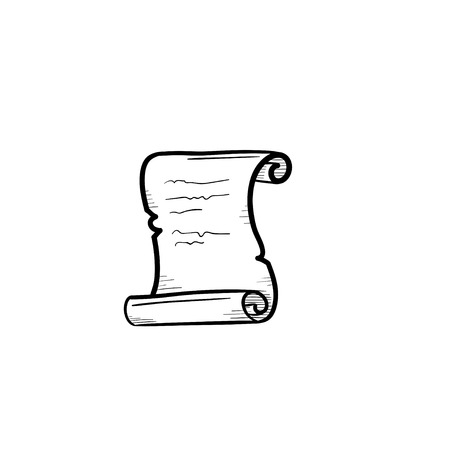 Vector hand drawn scroll of old paper outline doodle icon. Scroll of old paper sketch illustration for print, web, mobile and infographics isolated on white background.のイラスト素材