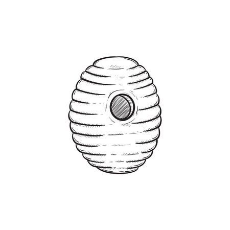 Vector hand drawn bee hive outline doodle icon. Bee hive sketch illustration for print, web, mobile and info graphics isolated on white background.のイラスト素材