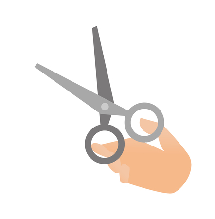 Human hand holding scissors vector cartoon illustration isolated on white background.のイラスト素材