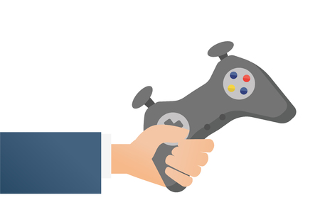 Hand holding a wireless gaming controller vector cartoon illustration isolated on white background.のイラスト素材