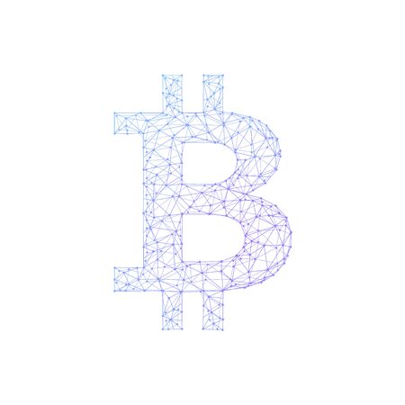 Bitcoin coin symbol isolated on white background in abstract polygon block-chain technology network style.のイラスト素材