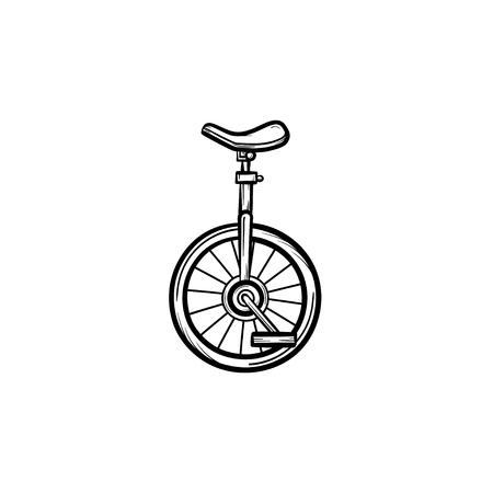 One wheel bicycle hand drawn outline doodle icon. Bicycle with one wheel used in acrobatics performers vector sketch illustration for print, web, mobile and infographics isolated on white background.のイラスト素材