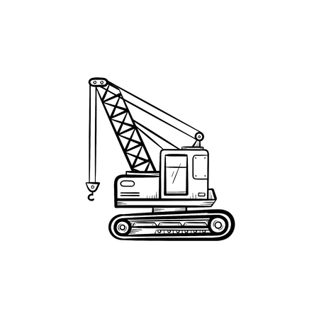 Lifting crane hand drawn outline doodle icon. Construction industry vector sketch illustration with lifting crane for print, web, mobile and infographics isolated on white background.のイラスト素材
