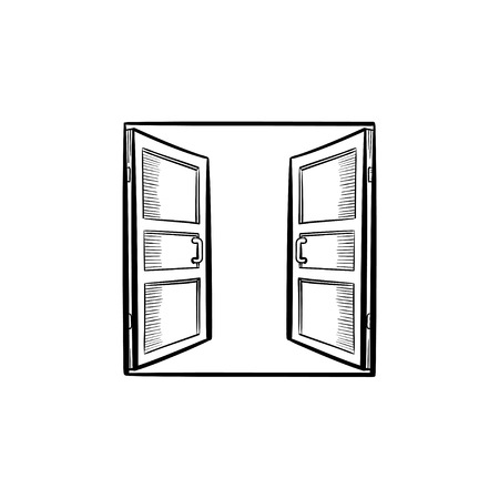 Open doors hand drawn outline doodle icon. Access vector sketch illustration for print, web, mobile and infographics isolated on white background.のイラスト素材
