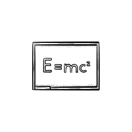 E equal mc 2 vector hand drawn outline doodle icon. Physics formula - e equal mc 2 vector sketch illustration for print, web, mobile and infographics isolated on white background.のイラスト素材