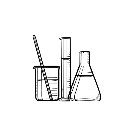 Laboratory equipment hand drawn outline doodle icon. Chemistry test tube and beaker - laboratory equipment vector sketch illustration for print, mobile and infographics isolated on white background.のイラスト素材