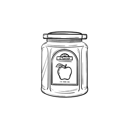 Apple jam in a glass jar hand drawn outline doodle icon. Closed glass jar of apple jam vector sketch illustration for print, web, mobile and infographics isolated on white background.のイラスト素材