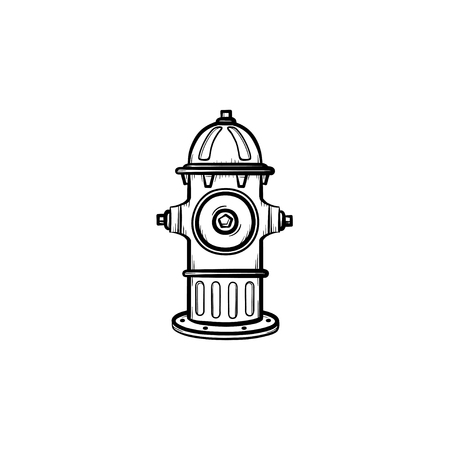 Hydrant hand drawn outline doodle icon. Firefighter equipment - fire hydrant vector sketch illustration for print, web, mobile and infographics isolated on white background.のイラスト素材
