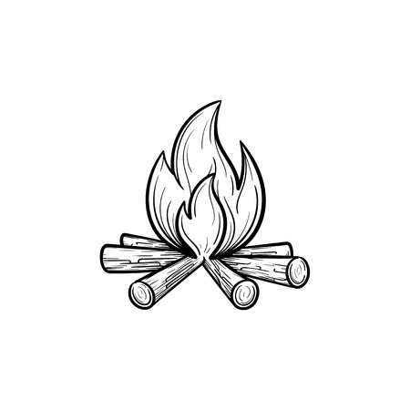 Campfire hand drawn outline doodle icon. Fireplace vector sketch illustration for print, web, mobile and infographics isolated on white background.のイラスト素材