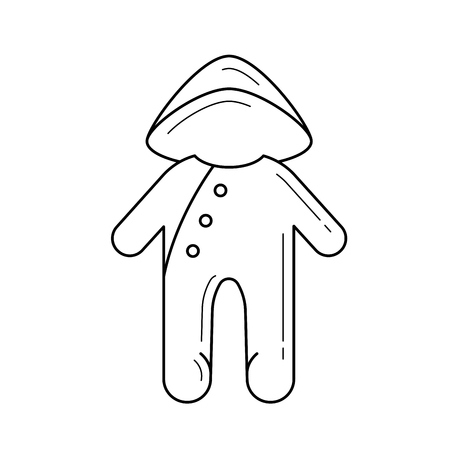 Baby sleepsuit vector line icon isolated on white background. Newborn baby romper with hood line icon for infographic, website or app.のイラスト素材