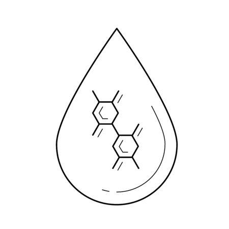Lubricant drop line icon isolated on white background. Vector line icon of lubricant drop with molecule inside for infographic, website or app.のイラスト素材
