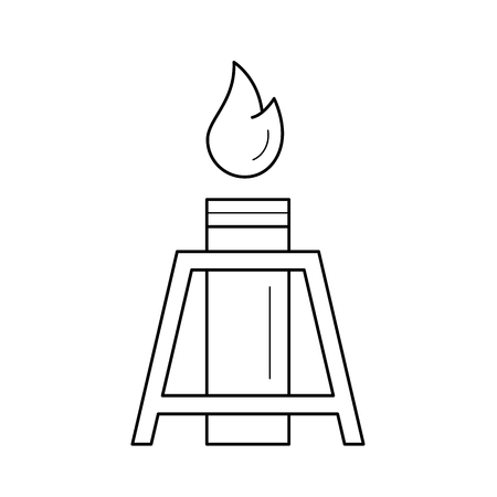 Oil well with flames vector line icon isolated on white background. Industrial machine for petroleum - oil rig gusher line icon for infographic, website or app.のイラスト素材