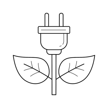 Energy plug vector line icon isolated on white background. Ecology sustainability concept. Electrical plug with leaves line icon for infographic, website or app.のイラスト素材