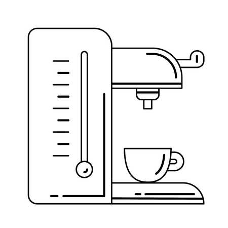 Coffee maker with cup vector line icon isolated on white background. Modern automatic coffee maker line icon for infographic, website or app.のイラスト素材