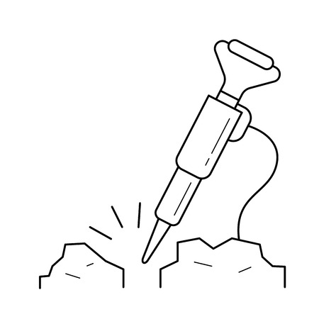 Jackhammer vector line icon isolated on white background. Road repairing works with a jackhammer line icon for infographic, website or app.のイラスト素材