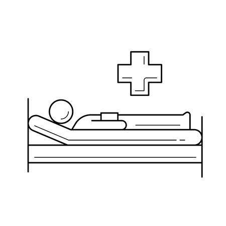 Hospital bed vector line icon isolated on white background. Hospital bed line icon for infographic, website or app. Icon designed on a grid system.のイラスト素材
