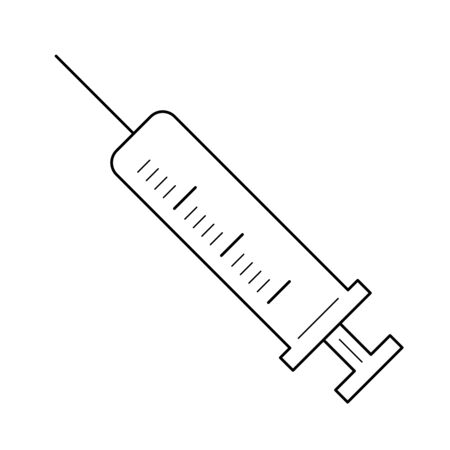 Syringe injection vector line icon isolated on white background. Syringe injection line icon for infographic, website or app. Icon designed on a grid system.のイラスト素材
