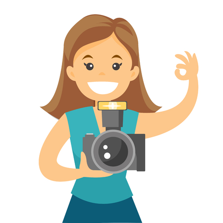 Female photographer taking a photo.のイラスト素材