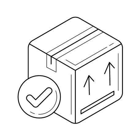 Carton package box vector line icon isolated on white background. Closed carton delivery box with fragile signs line icon for infographic, website or app.のイラスト素材