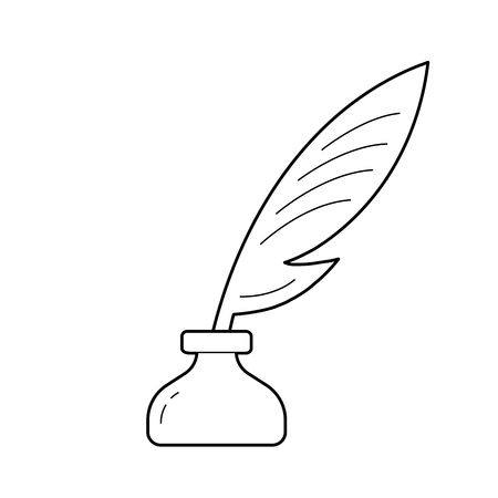 Copywriting vector line icon isolated on white background. Ink pot with feather icon for infographic, website or app.のイラスト素材