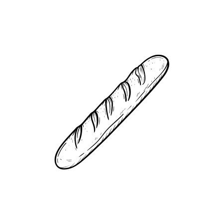French baguette hand drawn outline doodle icon. Bread loaf vector sketch illustration for print, web, mobile and infographics isolated on white background.のイラスト素材