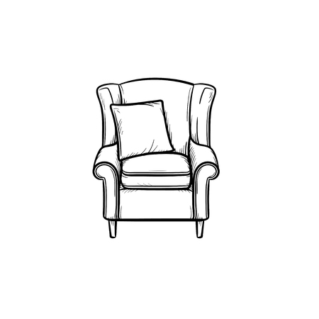 Armchair hand drawn outline doodle icon. Soft armchair with cushion vector sketch illustration for print, web, mobile and infographics isolated on white background.のイラスト素材