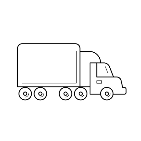 Box truck vector line icon isolated on white background. Box truck line icon for infographic, website or app. Icon designed on a grid system.のイラスト素材