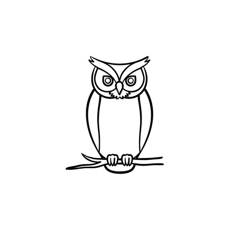 Wisdom owl hand drawn outline doodle icon. Owl bird symbolizing wisdom vector sketch illustration for print, web, mobile and infographics isolated on white background.のイラスト素材