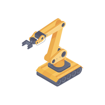 Isometric automated robot arm. Smart robot arm on big machine in a warehouseのイラスト素材