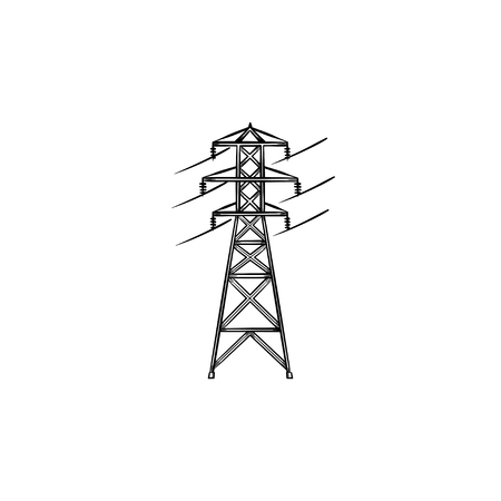 Electrical wire power line hand drawn outline doodle icon. Electricity distribution technology concept vector sketch illustration for print, web, mobile and infographics isolated on white background.のイラスト素材