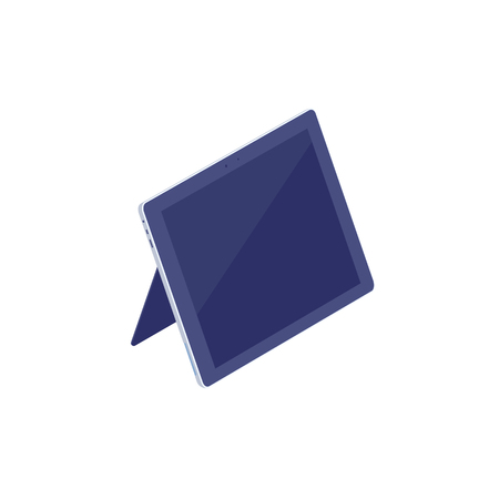 Isometric tablet with smart case and blank display isolated illustration. Realistic tablet to showcase apps and websites and digital tools. Vector 3d cartoon on white background.のイラスト素材