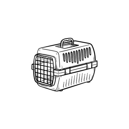 Pets transport box hand drawn outline doodle icon. Special box with door as safe pets transportation concept. Vector sketch illustration for print, web, mobile and infographics on white background.のイラスト素材
