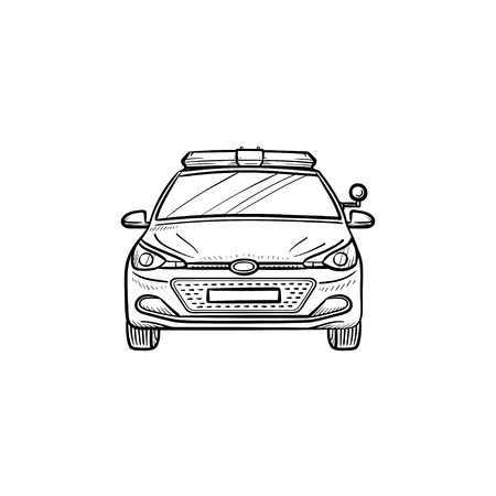 Police car lights and siren hand drawn outline doodle icon. Police, cop, emergency sound, help, criminal concept. Vector sketch illustration for print, web, mobile and infographics on white backgroundのイラスト素材