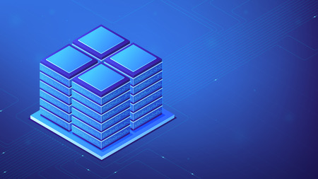 Isometric server computers on 19 inch racks as a concept of server room, global data center,...