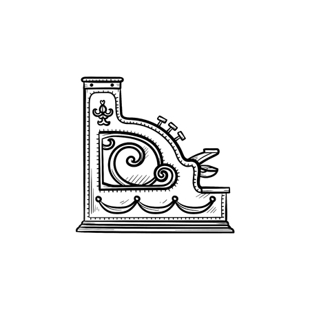 Antique cash register machine hand drawn outline doodle icon. Vintage retro shopping, antique market concept. Vector sketch illustration for print, web, mobile and infographics on white background.のイラスト素材