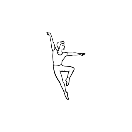 Dancing man hand drawn outline doodle icon. Dance performance, motion and balance, ballet dancing concept. Vector sketch illustration for print, web, mobile and infographics on white background.のイラスト素材