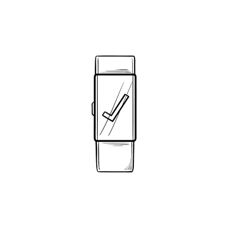 Smartwatch with check mark hand drawn outline doodle icon. Digital watch, gadget, watch interface concept. Vector sketch illustration for print, web, mobile and infographics on white background.のイラスト素材