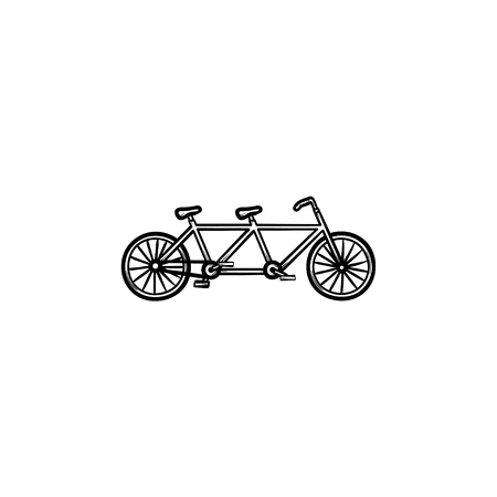 Double bicycle hand drawn outline doodle icon. Tandem bike, pleasure travel and ecological transport concept. Vector sketch illustration for print, web, mobile and infographics on white background.のイラスト素材