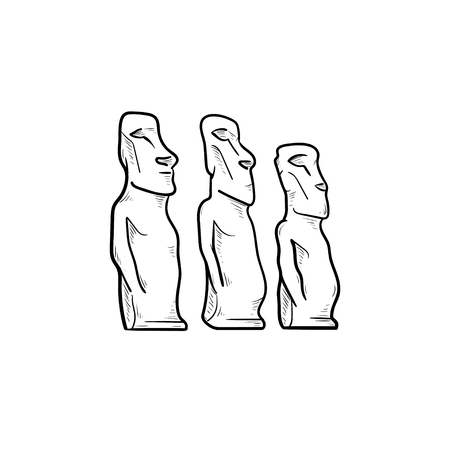 Easter island statues hand drawn outline doodle icon. History and statues, tourism and landmark concept. Vector sketch illustration for print, web, mobile and infographics on white background.のイラスト素材