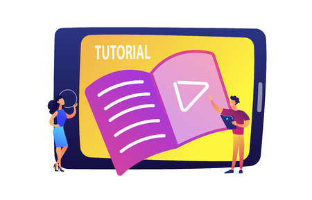 Students watching tutorial on tablet vector illustration. Online education and training tutorial, internet courses for students, professional development concept. Isolated on white background.のイラスト素材