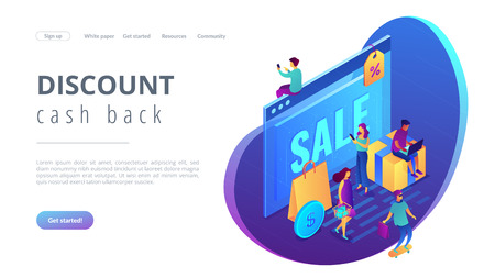 Online sales pro concept Isometric 3D landing page.のイラスト素材